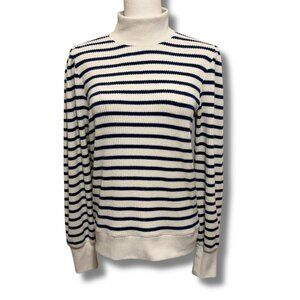 J.Crew Brushed Rib Striped Puff-Sleeve Mockneck Nautical Sweater - Size S